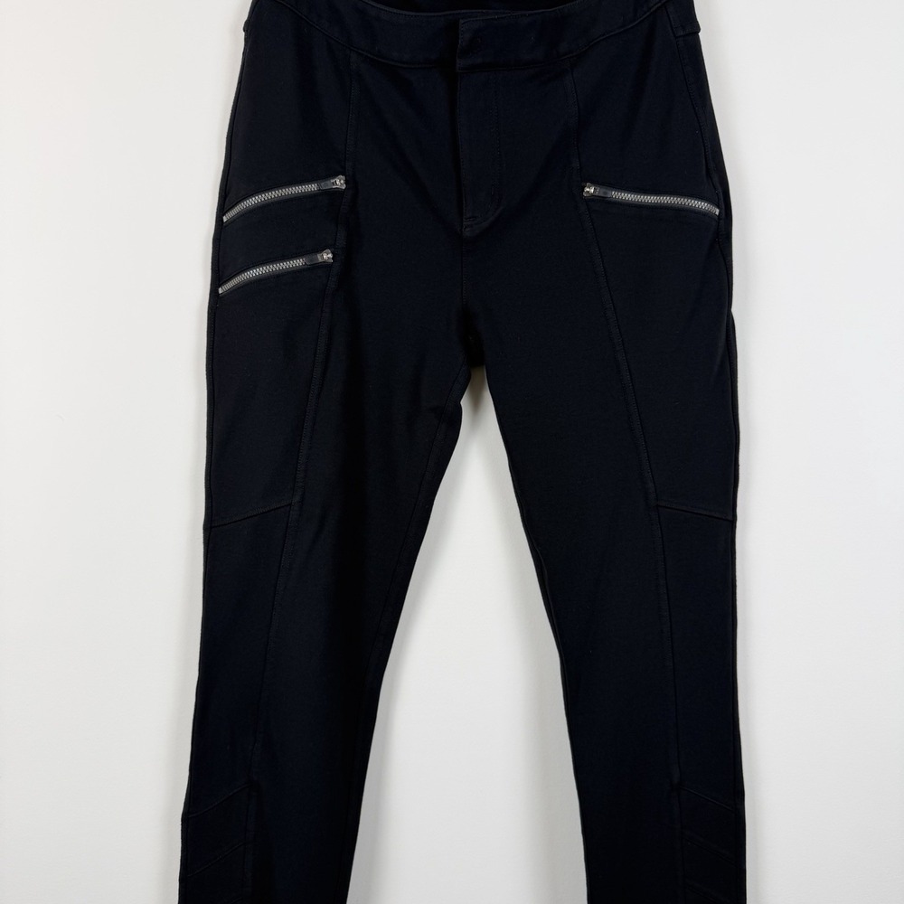 Athleta Ponte Moto Black Pants S8 Slim Fit Zip Pocket Stretch Active Travel - Picture 2 of 16